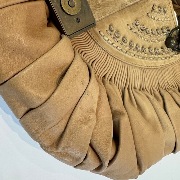Vintage Christian Dior Beige Pleated Lambskin Leather Plisse Tote Bag - Picture 8 of 16